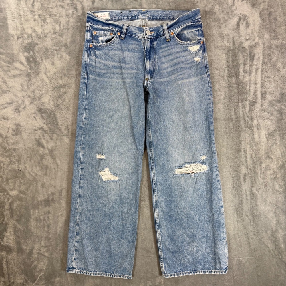 Gap Low Stride Wide Leg Jeans Women's Size 28 6R Light Wash Blue Distressed